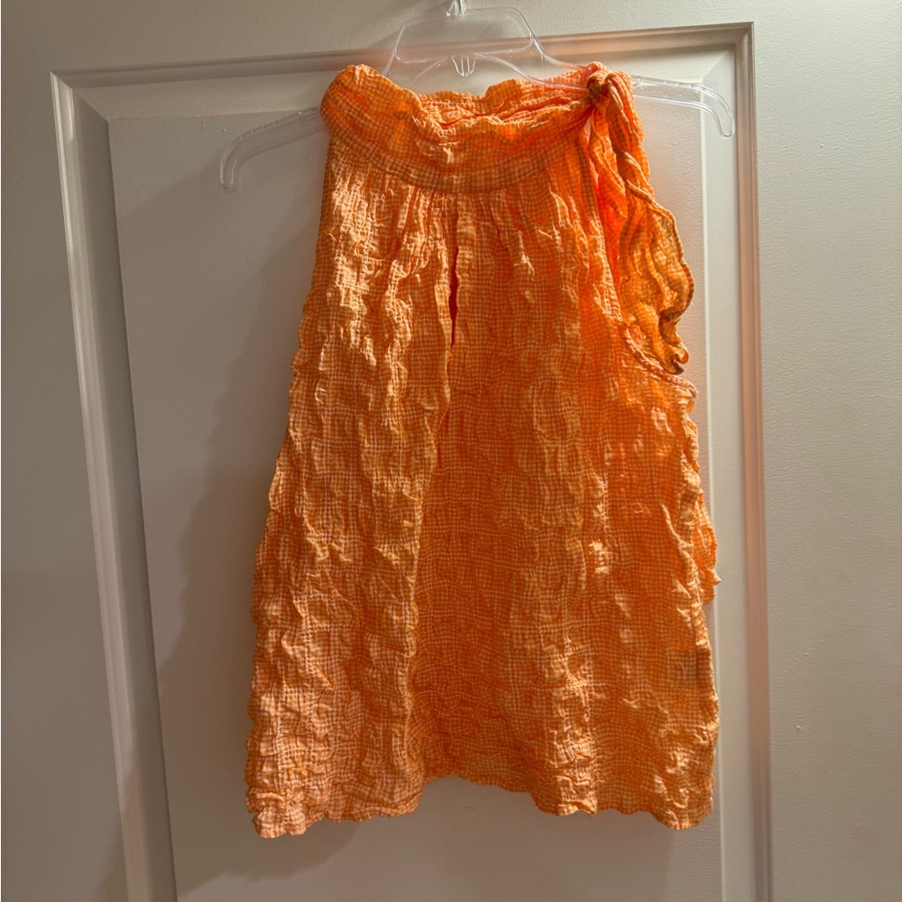 Beautiful orange gingham Sara Campbell tank with tie at neck. Size L